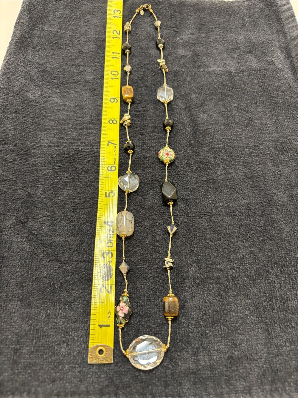 Premier Designs Gold-Tone Multi-Bead Necklace with Pink Floral and Clear Accents